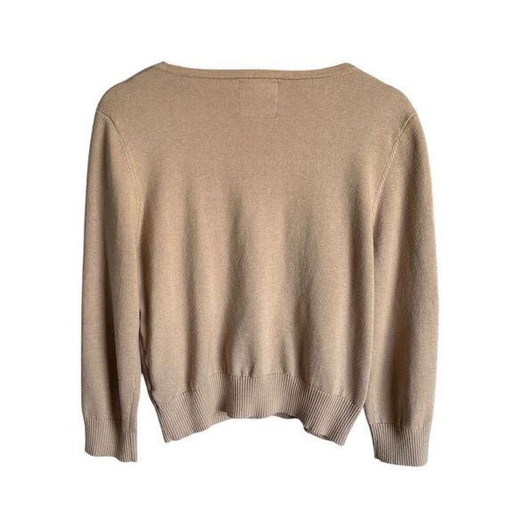 Knitted Dove XL Beige Sequin Bird Waffle Knit Cardigan Sweater - Picture 2 of 5